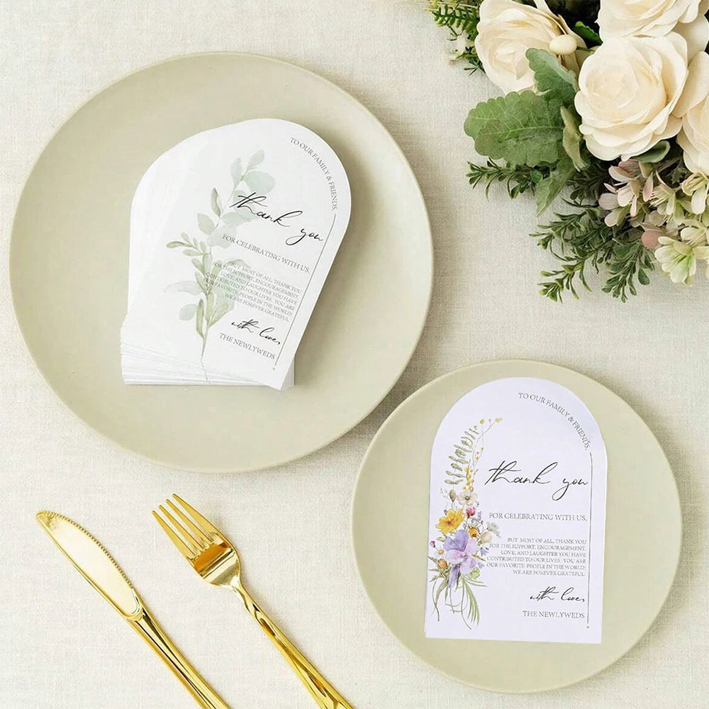 50/100Pcs Floral Thank You Cards for Wedding Reception Party Event Celebration Tabletop Decoration Zpaxo