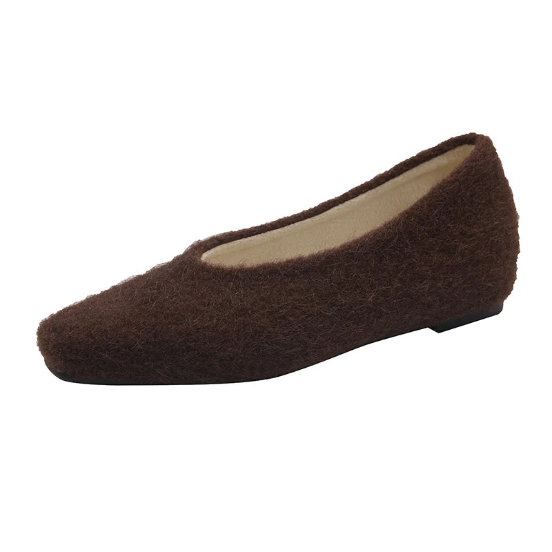 Temperament Woolen Square Toe Velvet Single Shoe Women's Autumn