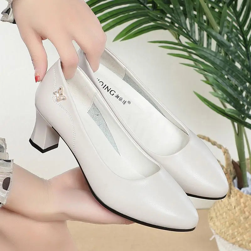 Heels Wedding Shoes Women 2023 Beige Leather Pointed Toe Professional Zpaxo