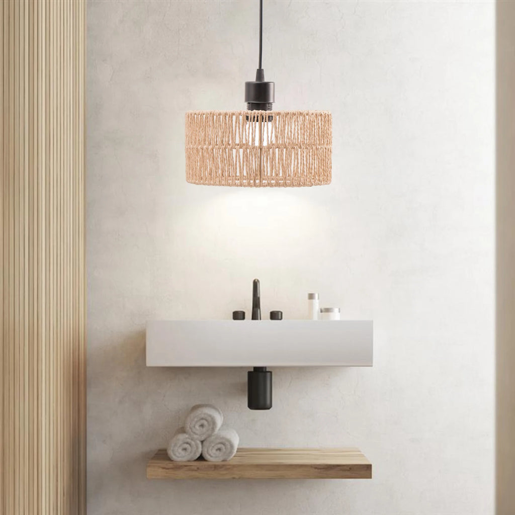 Paper Rope Lampshade Pendant Light Cage Classic Boho Woven Lamp Shade for Bedroom Living Room Farmhouse Kitchen Island Cafe Zpaxo