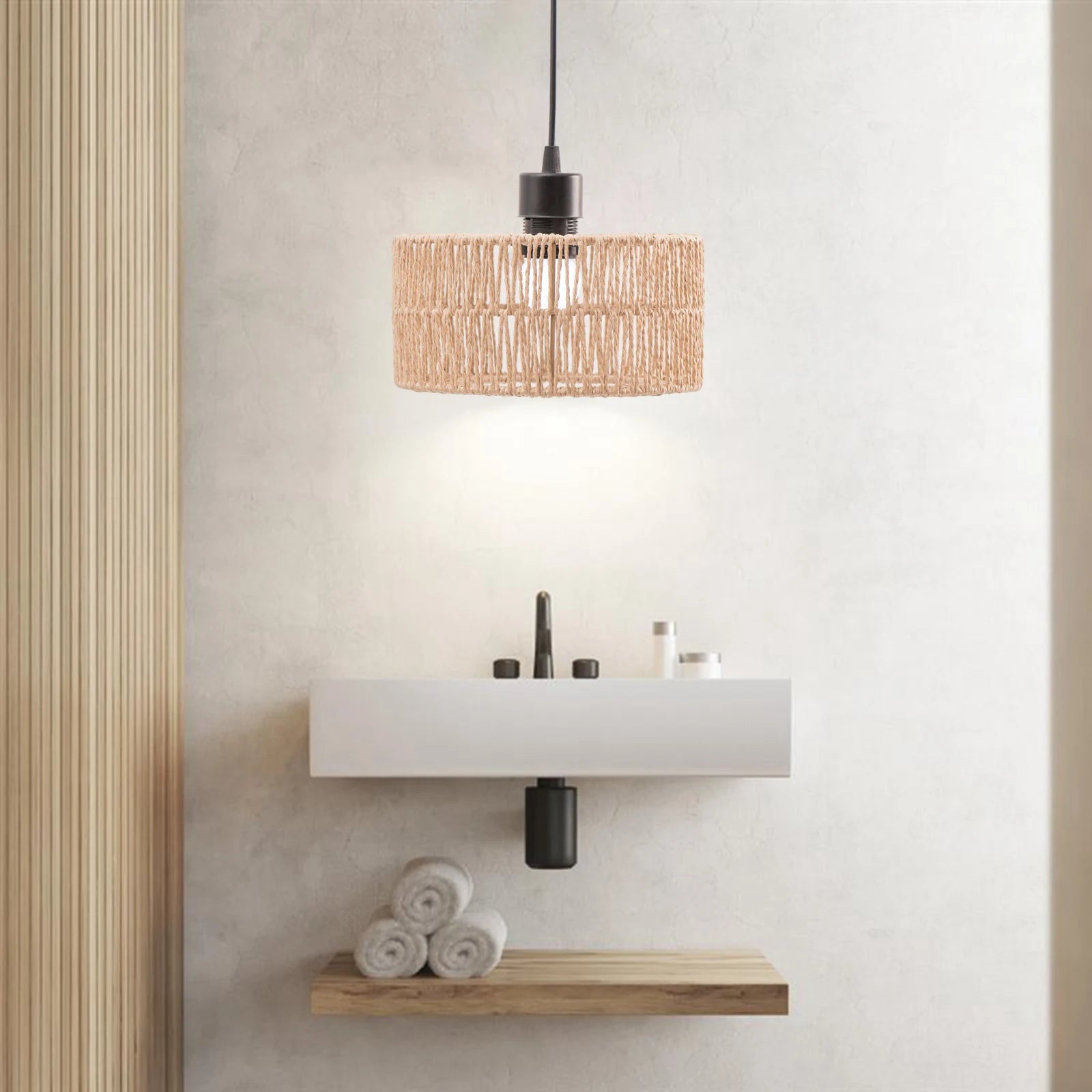 Paper Rope Lampshade Pendant Light Cage Classic Boho Woven Lamp Shade for Bedroom Living Room Farmhouse Kitchen Island Cafe Zpaxo