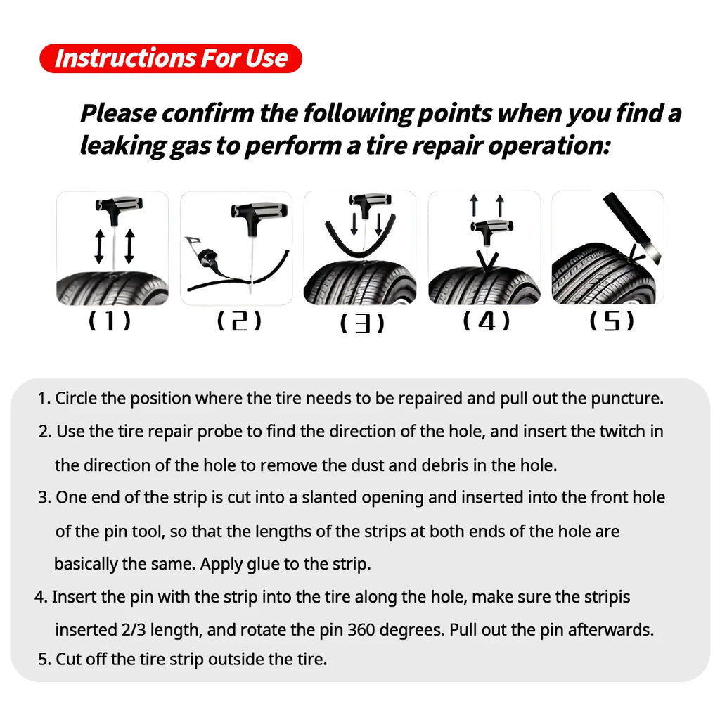 Tubeless Tire Puncture Repair Kit – Universal Car & Bike Tool Set