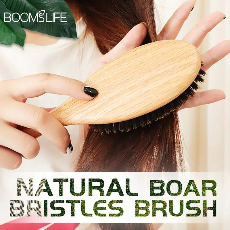 BOOMSLIFE Custom Logo Boar Bristle Hair Brush Women Wood HairBrush Detangle Straightener Hair Comb for Hair Barber Accessories Zpaxo