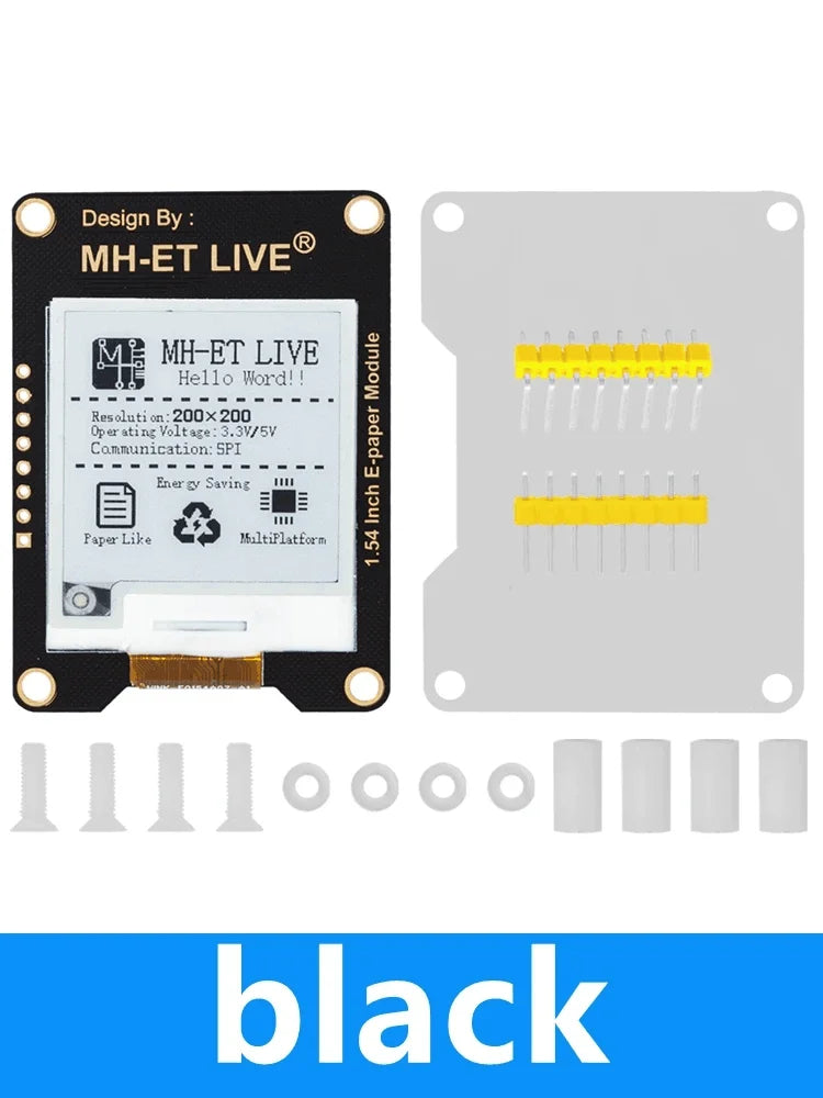1.54" MH-ET LIVE E-Ink Screen Module, SPI Communication Full/Partial Refresh Multi-MCU Compatible E-Paper Board Zpaxo black