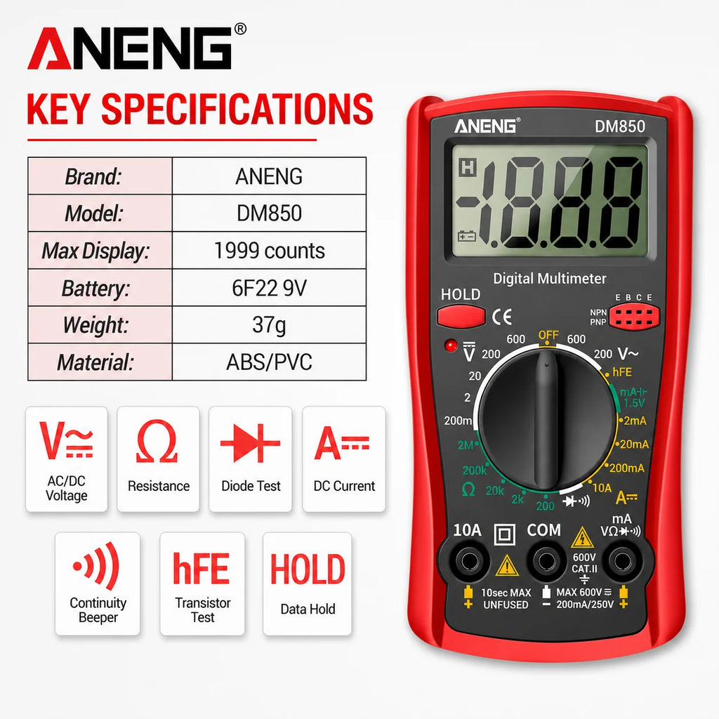 Digital Current Ammeter Detector Counts Auto Aneng Multimeters Tool
