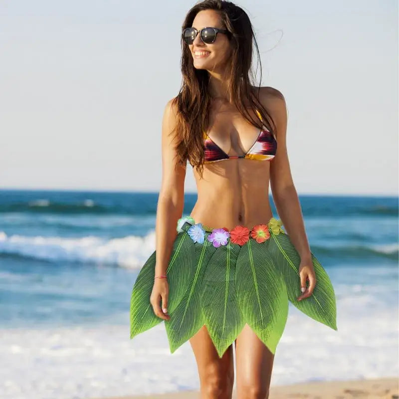 Leaf Grass Skirt Hawaiian Green Beach Dance Party Bonfire Artificial
