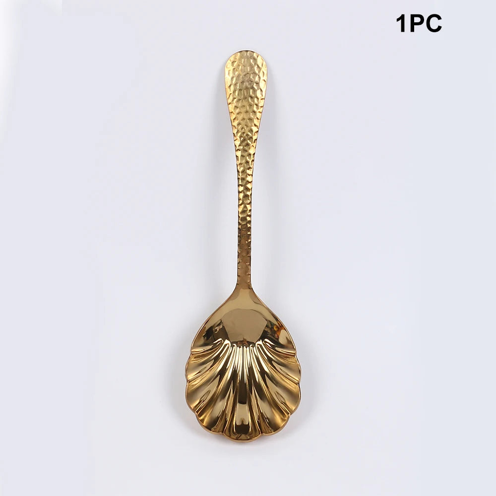 Stainless Steel Serving Spoon Elegant Shell Mixing Large Spoon Utensil Gold Silver for Home Party Restaurant Dining and Serving Zpaxo 1PC Gold