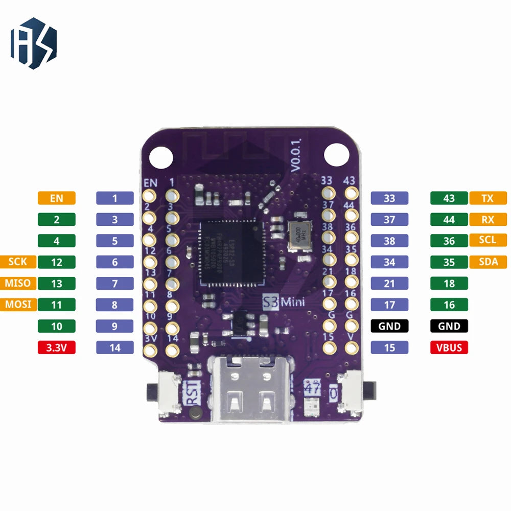 LOLIN ESP32-S3 Mini V1.0.0 4MB Flash 2MB PSRAM WiFi Bluetooth IoT Board for Arduino MicroPython Zpaxo