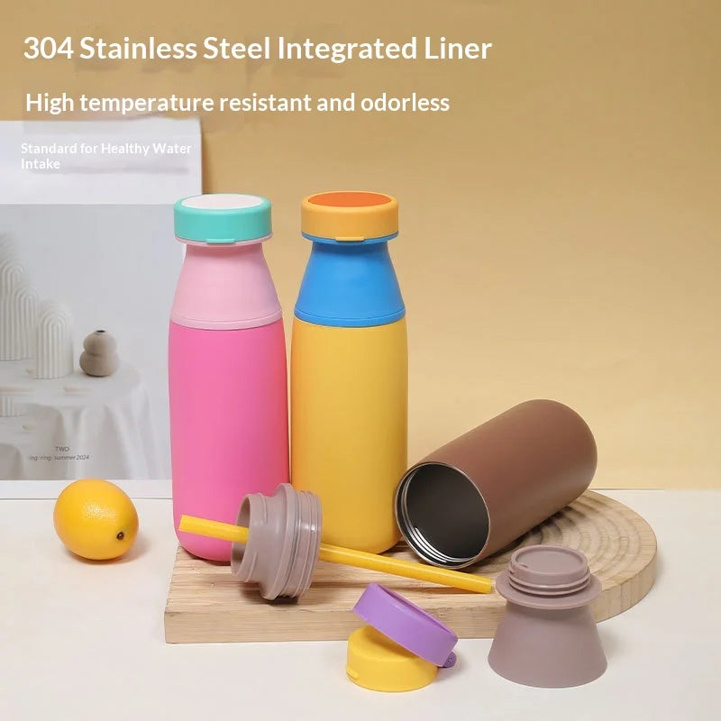 Cross-border New Dual-drinking Milk Tea Cup, 304 Stainless Steel Vacuum Insulated Cup, Detachable Handheld Children's Water Cup Zpaxo