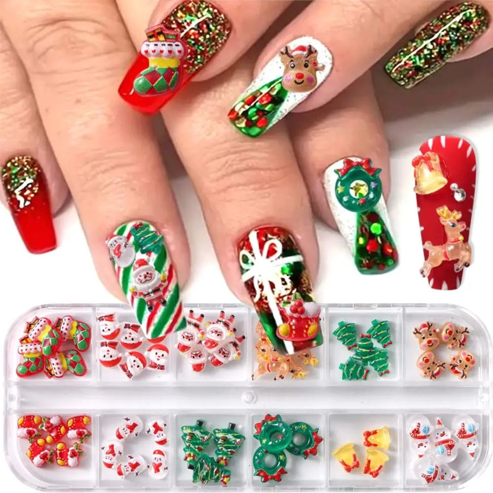 Colorful Christmas Nail Charms Reindeer Snowman Bell Mix Art Santa Zpaxo