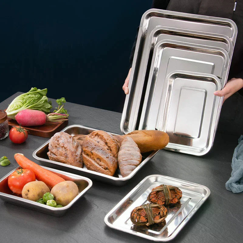 Stainless Steel Barbecue Tea Storage Serving Trays Rectangle Steamed Zpaxo