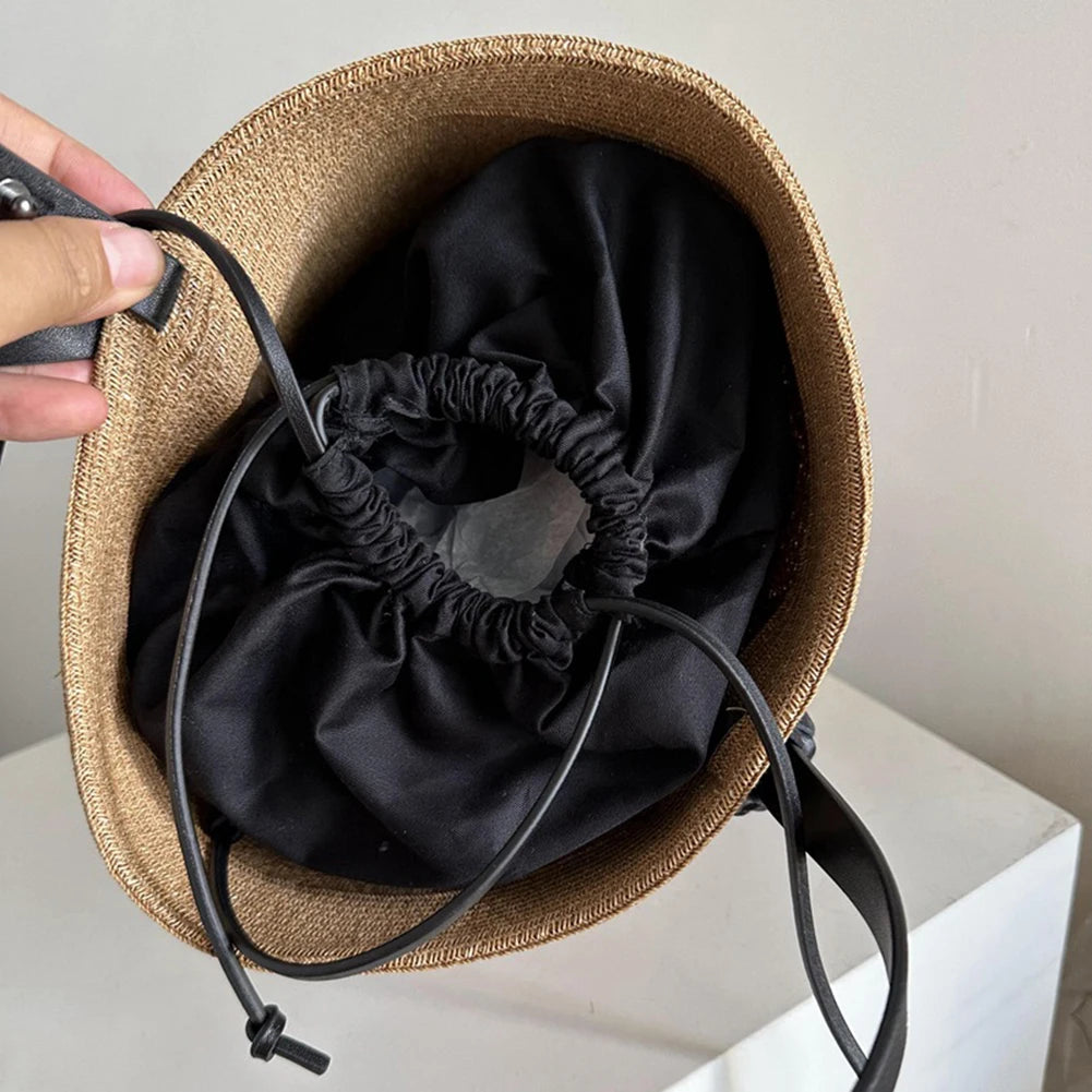 Bucket Bag for Women with Adjustable Strap Summer Beach Bag Solid Shoulder Bag Cute Handbag for Travel Shopping Zpaxo