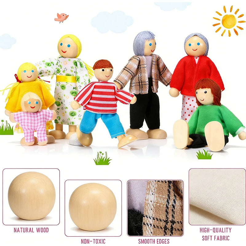 Wooden Dollhouse Dolls Flexible Mini People Figures Doll House