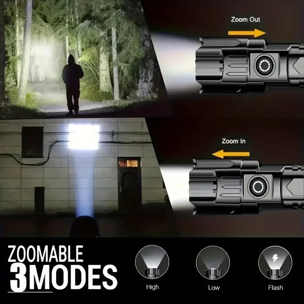 Tactical LED Flashlight 2000LM USB Rechargeable Zoom Torch Powerful Zpaxo