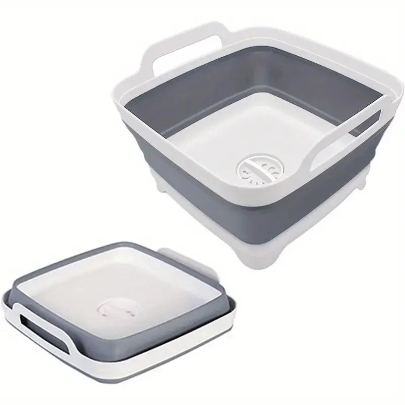 2.4 Gal(9L) Collapsible Dish Basin with Drain Plug, Space Saving Outdoor Multiuse Foldable Sink Tub, Dishpan, Kitchen Storage Zpaxo JJ345
