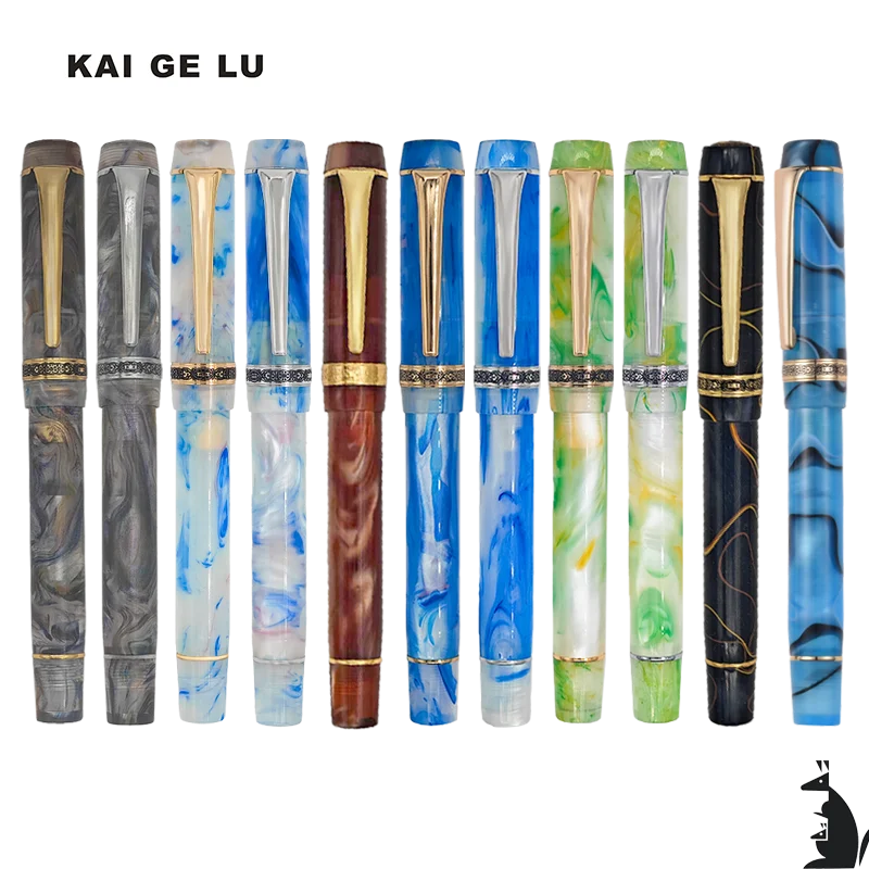 Kaigelu 316 Acrylic Fountain Pen Polished Nib Blue Brown White Marble Amber Pattern Ink Pen Writing Gift Student Office Business Zpaxo