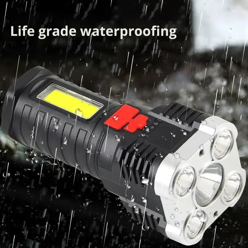 5-LED Rechargeable Camping Flashlight & Spotlight | Side Light