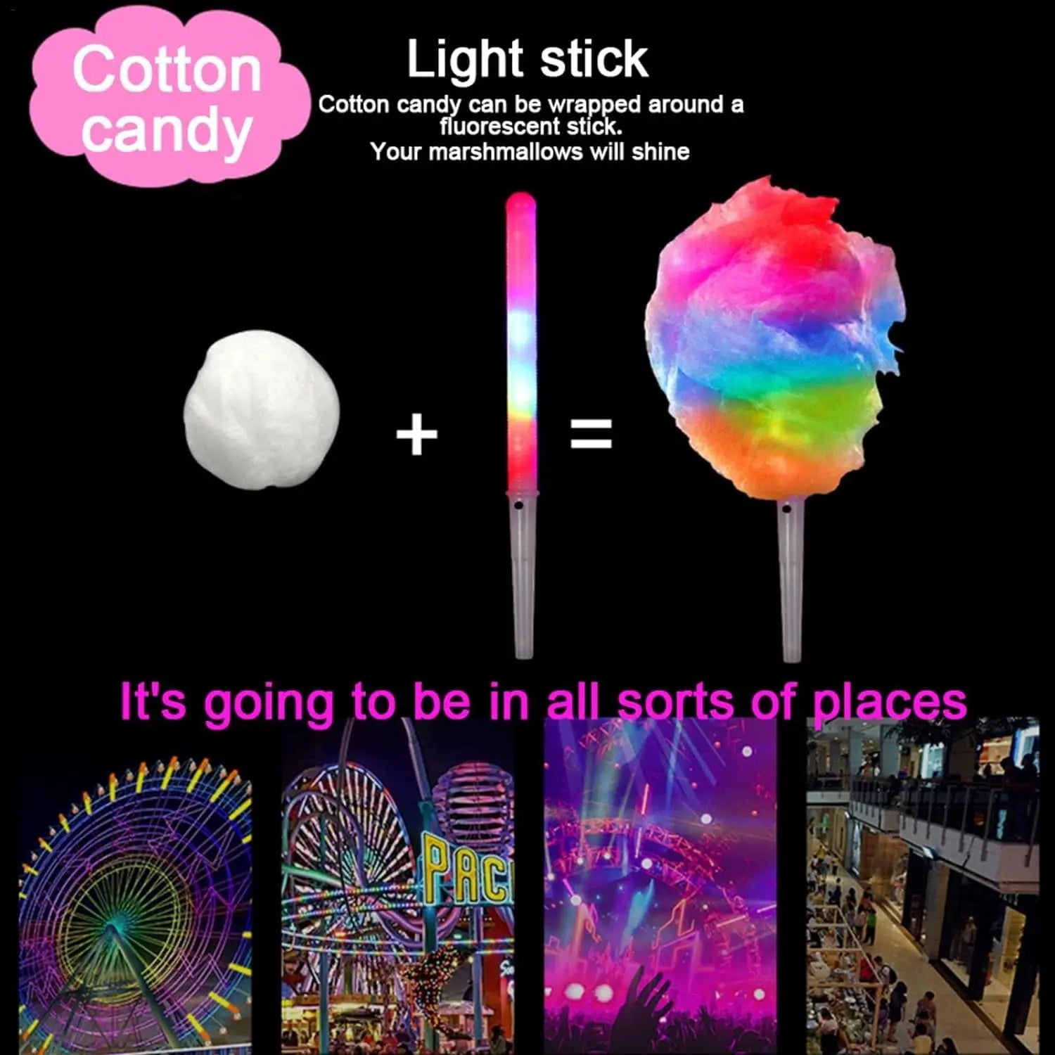 Colorful Flashing LED Cotton Candy Cones Reusable Waterproof Glow
