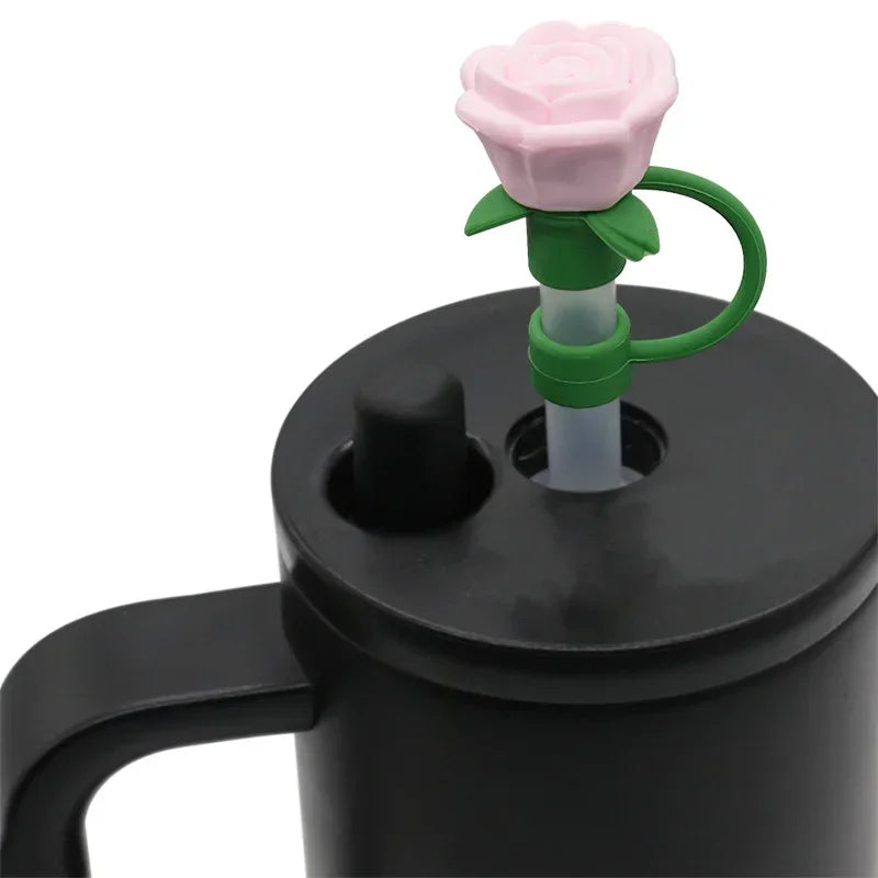 Rose Flower Silicone Straw Cap 9-10mm | Dustproof Plug Cover Straw Cap Accessory Zpaxo C