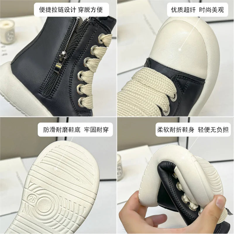 Vintage Designer Children Shoes Fashion Platform Black Leather Casual Zpaxo