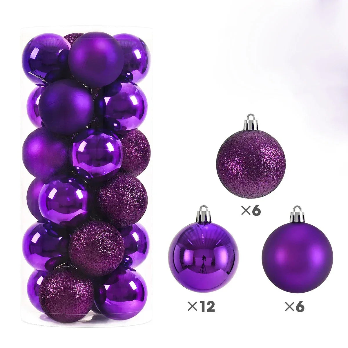 Hot 24Pcs 3/4/6cm Christmas Tree Balls Multicolor Xmas Ball Decorations Glitter Christmas Baubles Ornament Ball Party Home Decor Zpaxo Purple 4CM
