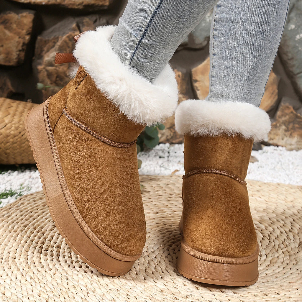 2025 Women Ankle Boots Butterfly Knot Fur Warm Short Boots Comfortable Luxury Women Shoes Winter Thick Bottom Snow Boots Women Zpaxo