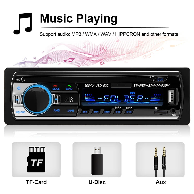 Car Radio Autoradio 1 Din Bluetooth 12V Audio Player Mp3 60Wx4 FM