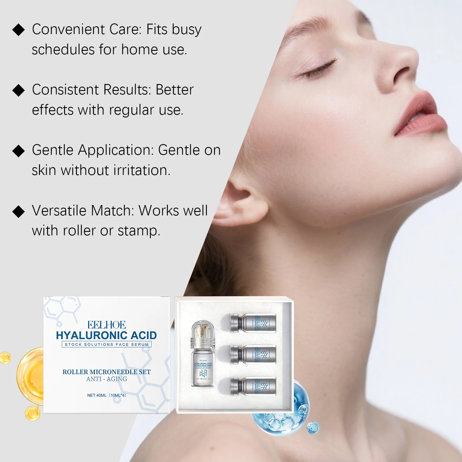 Eelhoe Hyaluronic Acid Face Serum & Microneedle Roller Set Face Serum Set Zpaxo