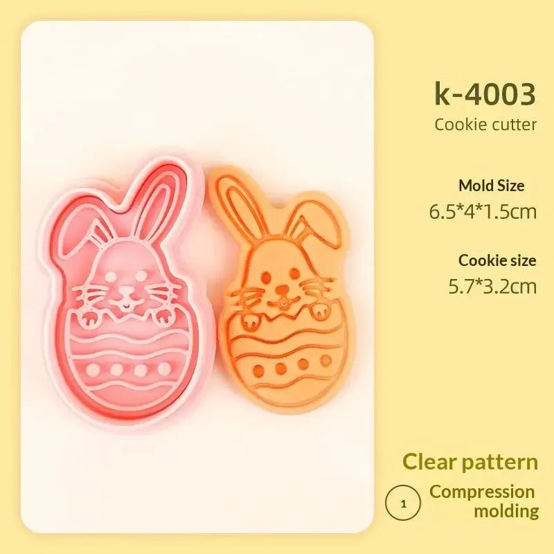 1/4Pcs Easter Rabbit Biscuit Mold Plastic Bunny Egg Cookie Cutter Stamp Embosser Easter Party Fondant Cake Baking Decoration Zpaxo A1