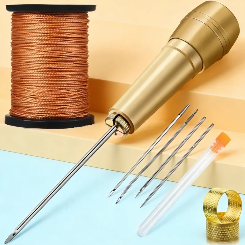 Copper cone with three replacement needles for shoe repair, shoe sole tool, shoe cone, straight hook bending needle, thousand th Zpaxo