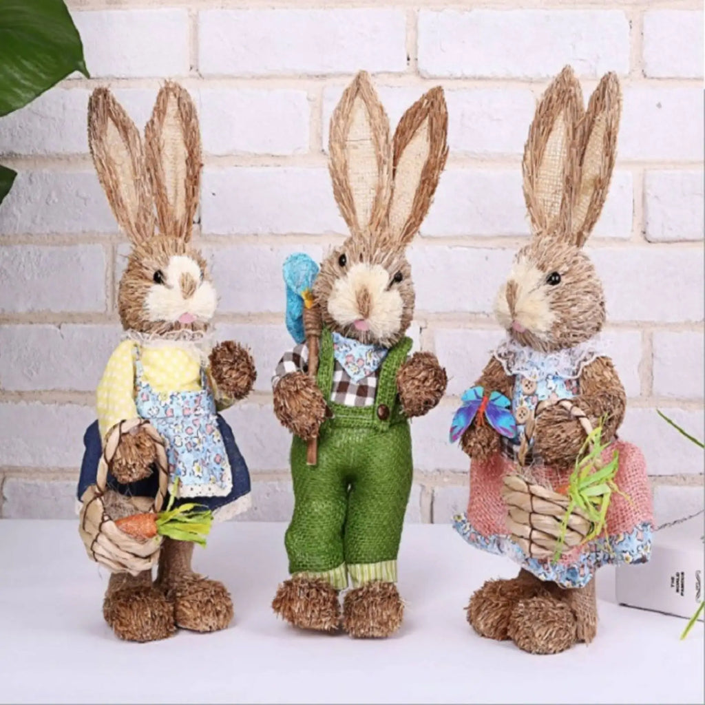2x Artificial Straw Rabbit Souvenir Bunny Figurine Easter Straw Bunny Ornaments for Easter Holiday Party Household Decoration Zpaxo
