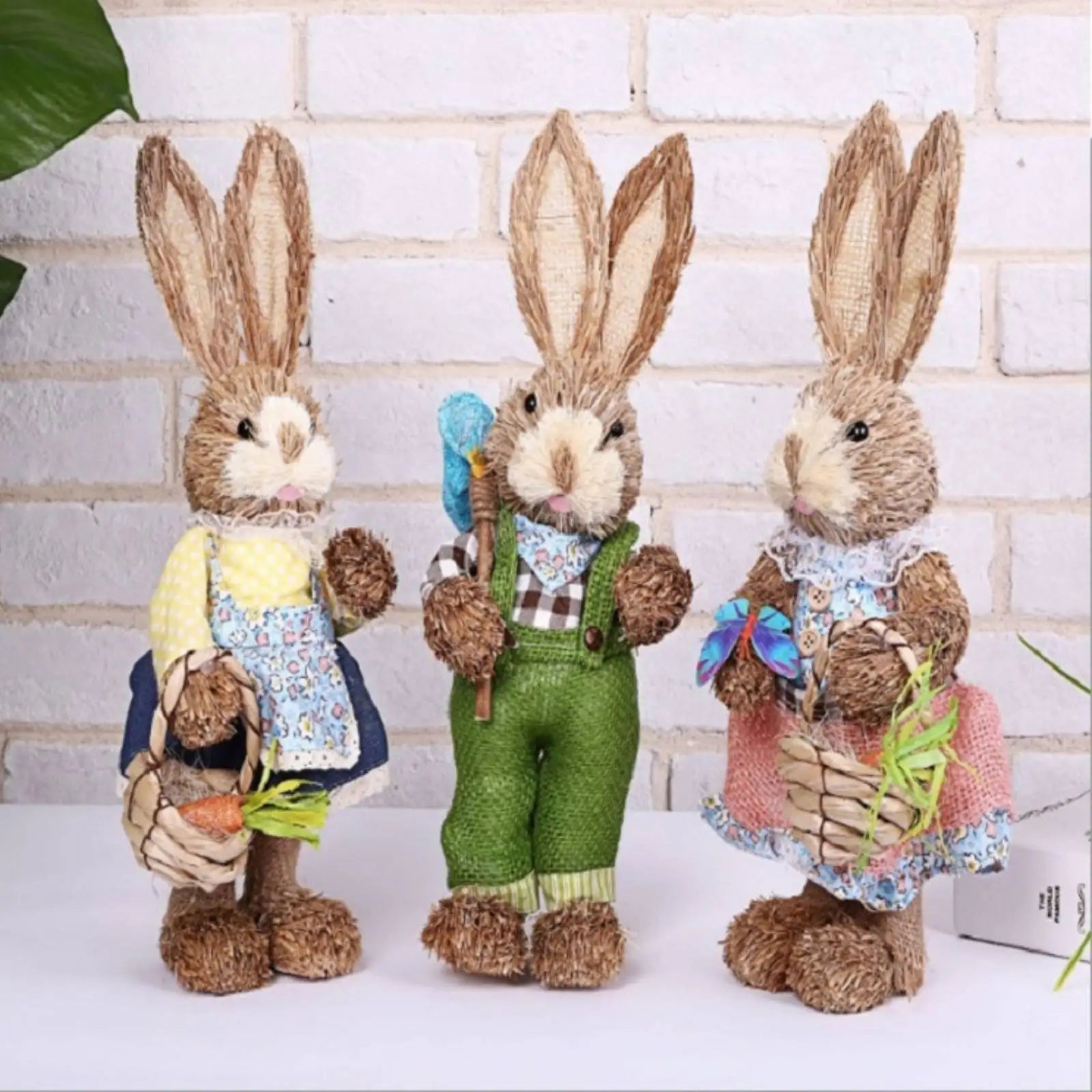 2x Artificial Straw Rabbit Souvenir Bunny Figurine Easter Straw Bunny Ornaments for Easter Holiday Party Household Decoration Zpaxo