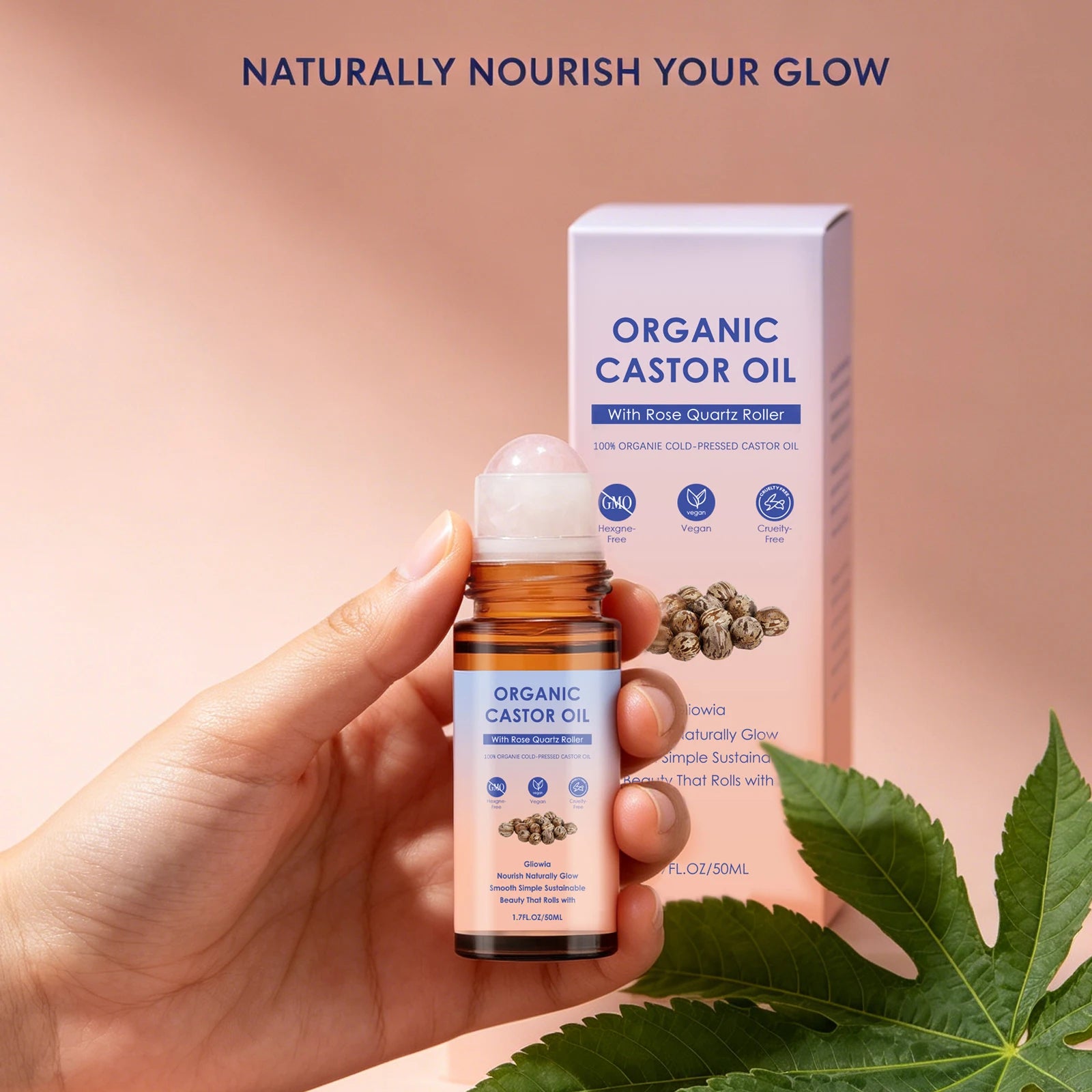 Organic Castor Oil Rose Quartz Roller Ball – 50ml Castor Oil Roller Zpaxo