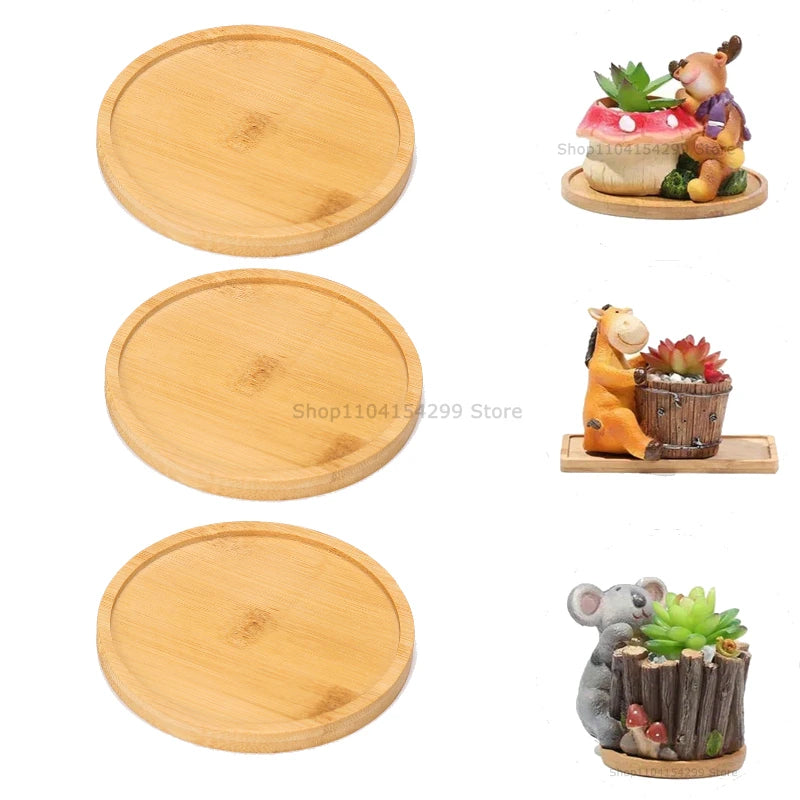 Flower Pot Tray Multi Bamboo Tray Wood Cup Pad Plant Pot Tray for Kitchen Decorative Plate Creative Coaster Coffee Cup Mat Zpaxo Round-3pcs