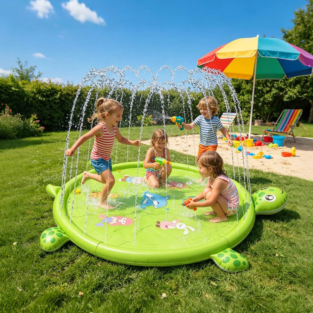 Water Play Pad 83.9in Non-slip Cute Turtle Pool Games Water Play Mat Sprinkler For Boys Girls Pets Backyard Garden Lawn Summer Zpaxo