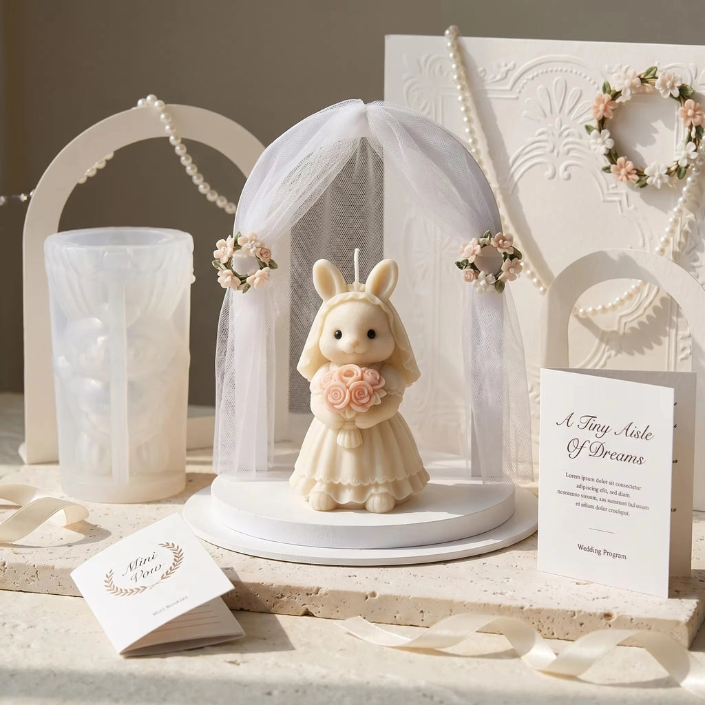 Angel Wing Rabbit Silicone Candle Mold Bride Rabbit Wings Bunny with Flower Aroma Soap Craft Ornament Mold forWedding Valentine' Zpaxo