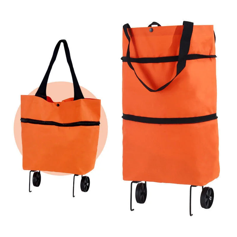 Foldable Portable Shopping Cart with Wheels – Lightweight Foldable Shopping Cart Zpaxo Orange