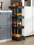 3/4 Tier Movable Gap Storage Rack Rolling Utility Cart Storage Shelf Kitchen Bathroom Slim Slide Organizer Shelf Livingroom Zpaxo BLACK3 4-tier