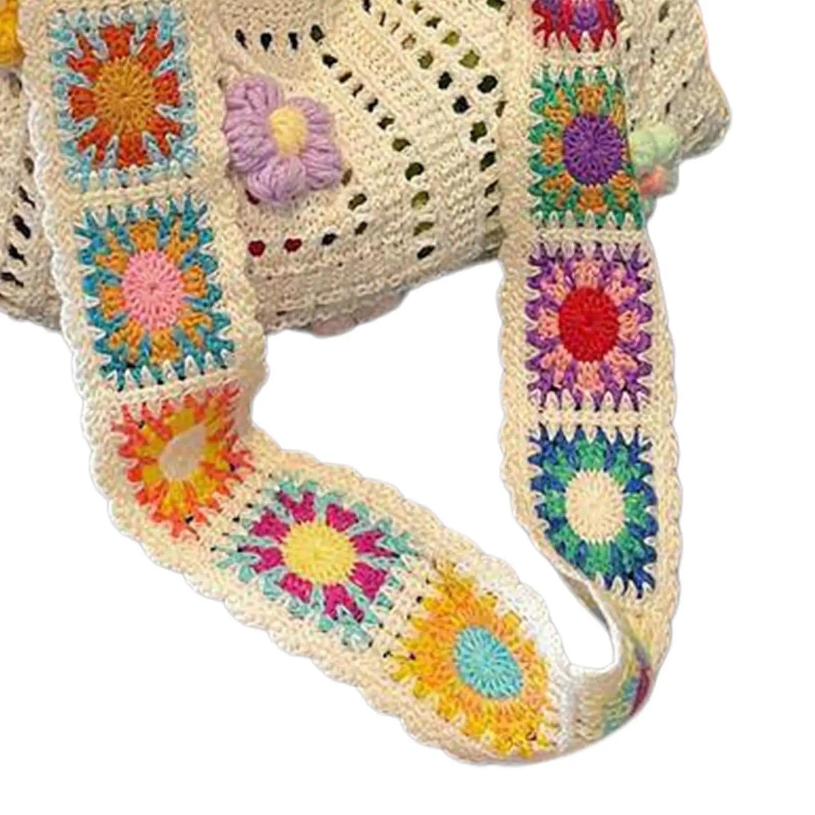 Boho Crochet Flower Bag – Women's Woven Beach Tote Handbag Crochet Tote Bag Zpaxo