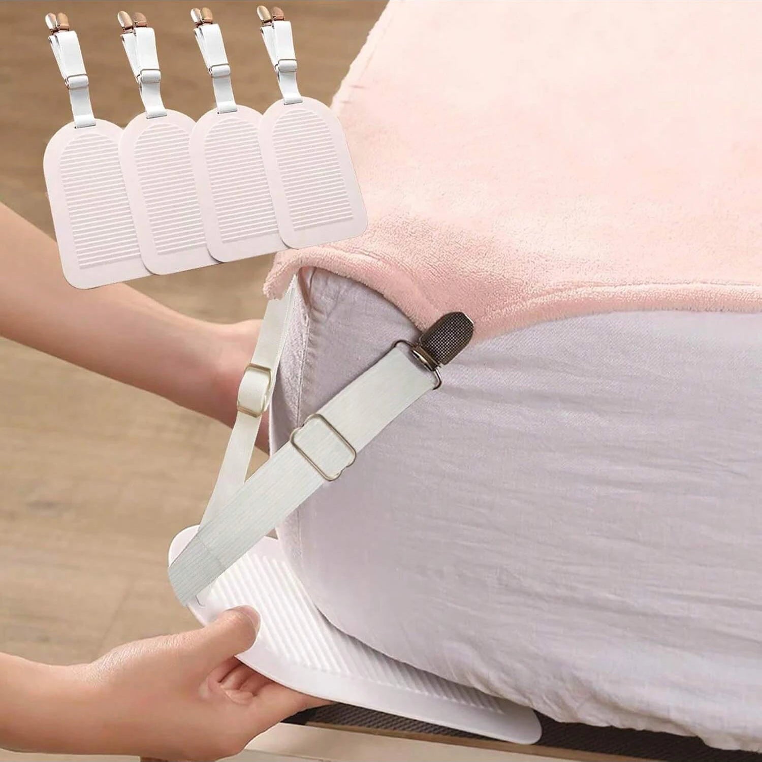 4pcs Bed Sheet Clips Adjustable Bed Sheet Holder Straps Set of 4 Elastic Fitted Bedding Clips Fasteners for Home Hotel Zpaxo