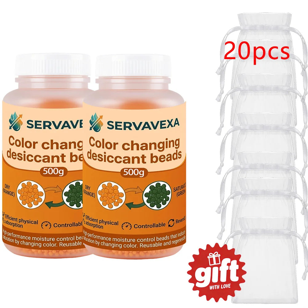 300g Indicating Silica Gel Beads Color-Changing Desiccant Moisture Absorber Reusable Dehumidifier with 5 Free Gift Bags Zpaxo Orange 18OZ---2PCS