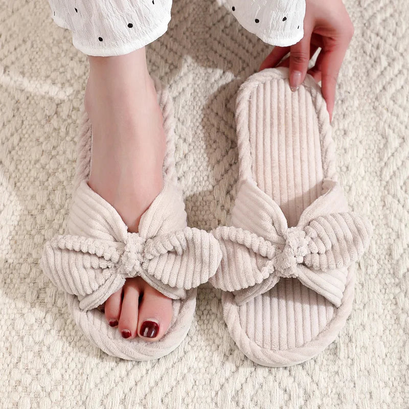 Women's Bow Flat Heel Slippers Home Non-slip Open-toe Breathable All