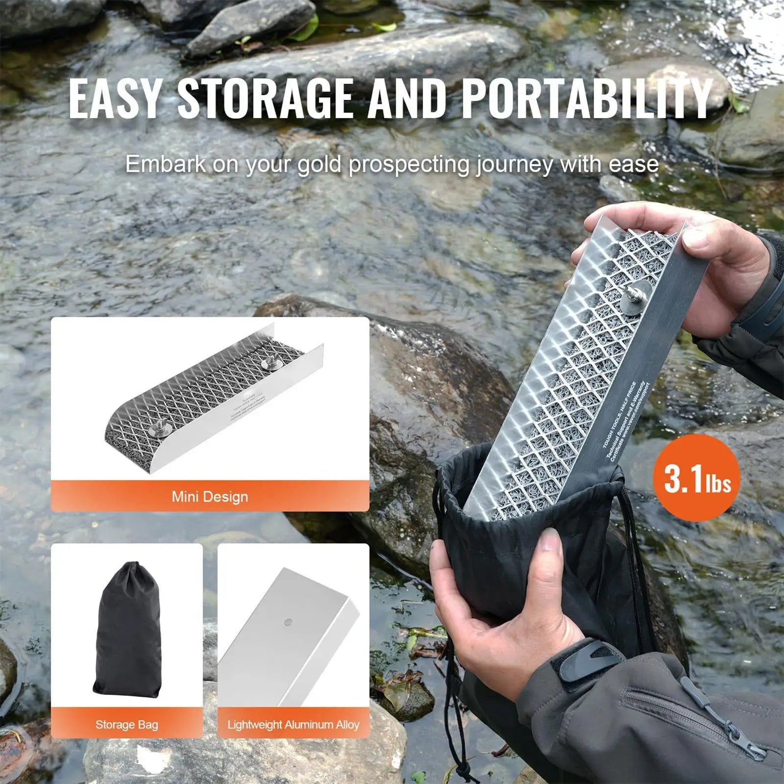 Gold Panning Kit with Sluice Box Small Portable Toys Gold Panning Kit with Miner Moss for Outdoor Lake River Stream Mountain Zpaxo
