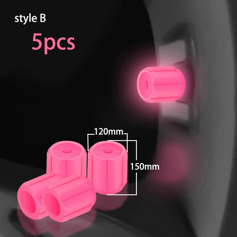 5pcs Luminous Valve Cap Car/Motorcycle/Bike Tire Screw Cap Protective Cap Valve Port Cars Tire decoration Parts Glow In Dark Zpaxo B rose red