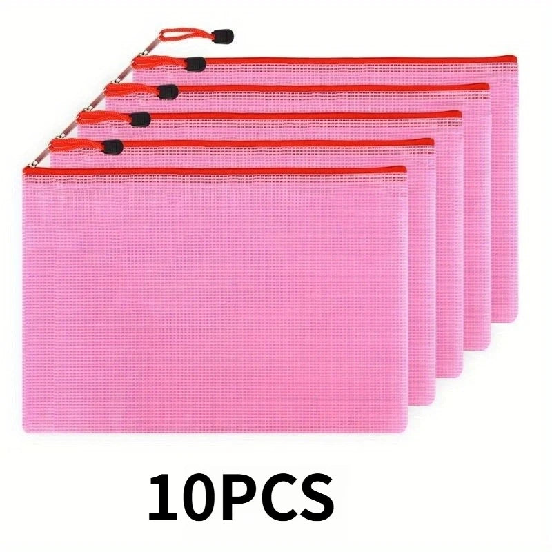 10-Pack Mesh Zipper Pouches A4 A5 A6 Document File Folders Mesh File Pouches Zpaxo Red 10PCS