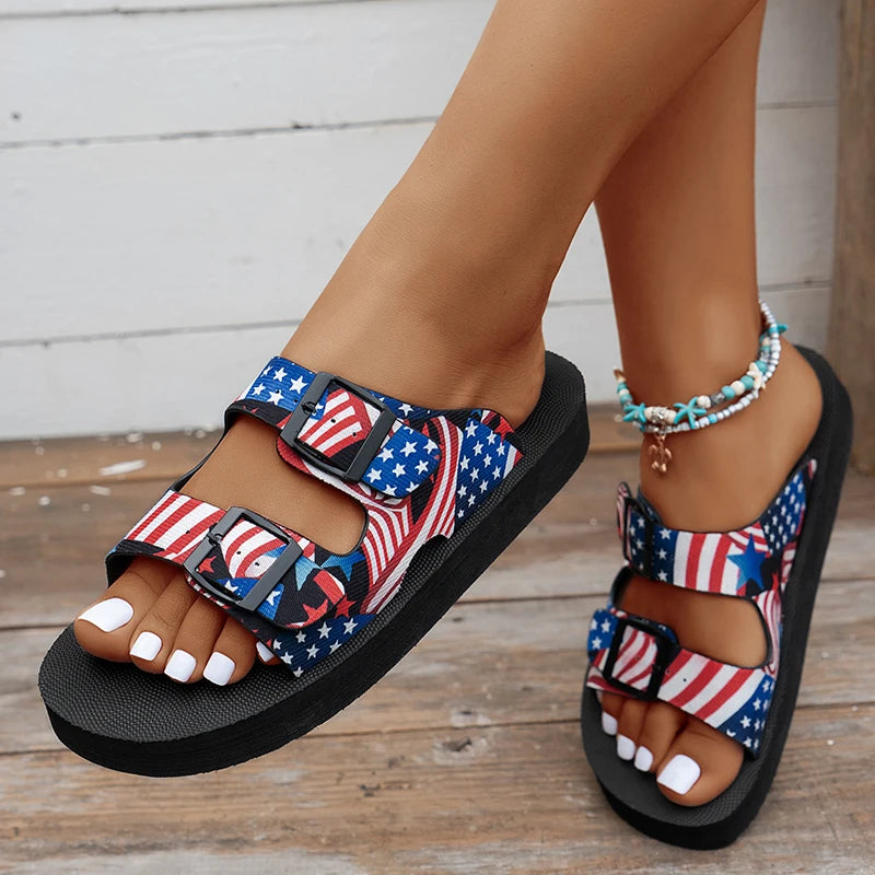 Round Open Toe Comfortable Hollow Out Breathable Double Buckle Strap Zpaxo
