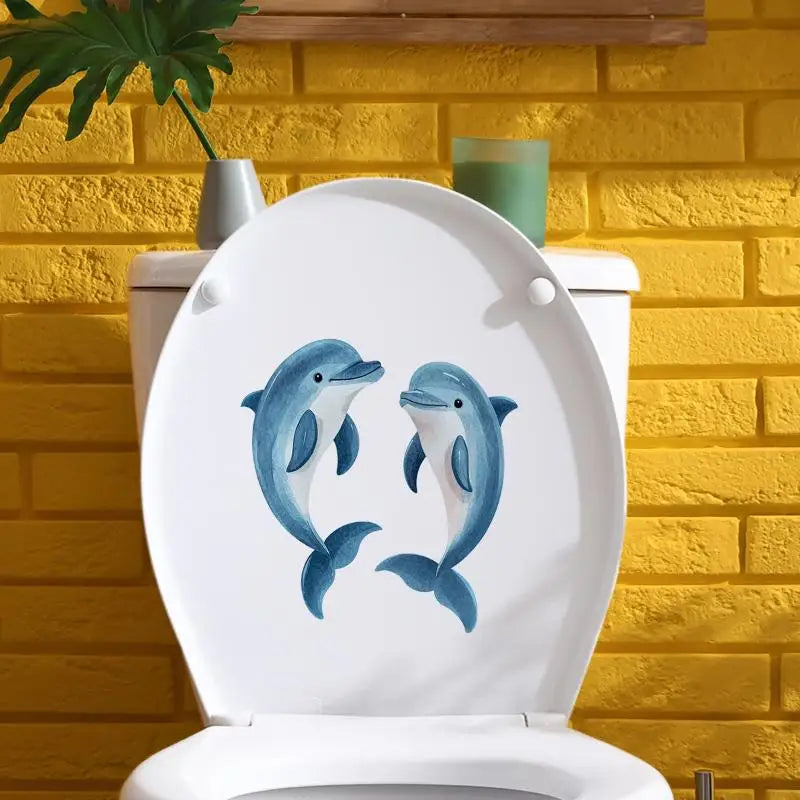 Bathroom Blue Luminous Dark Dolphin Toilet Seat Sticker Creative Zpaxo 1pc