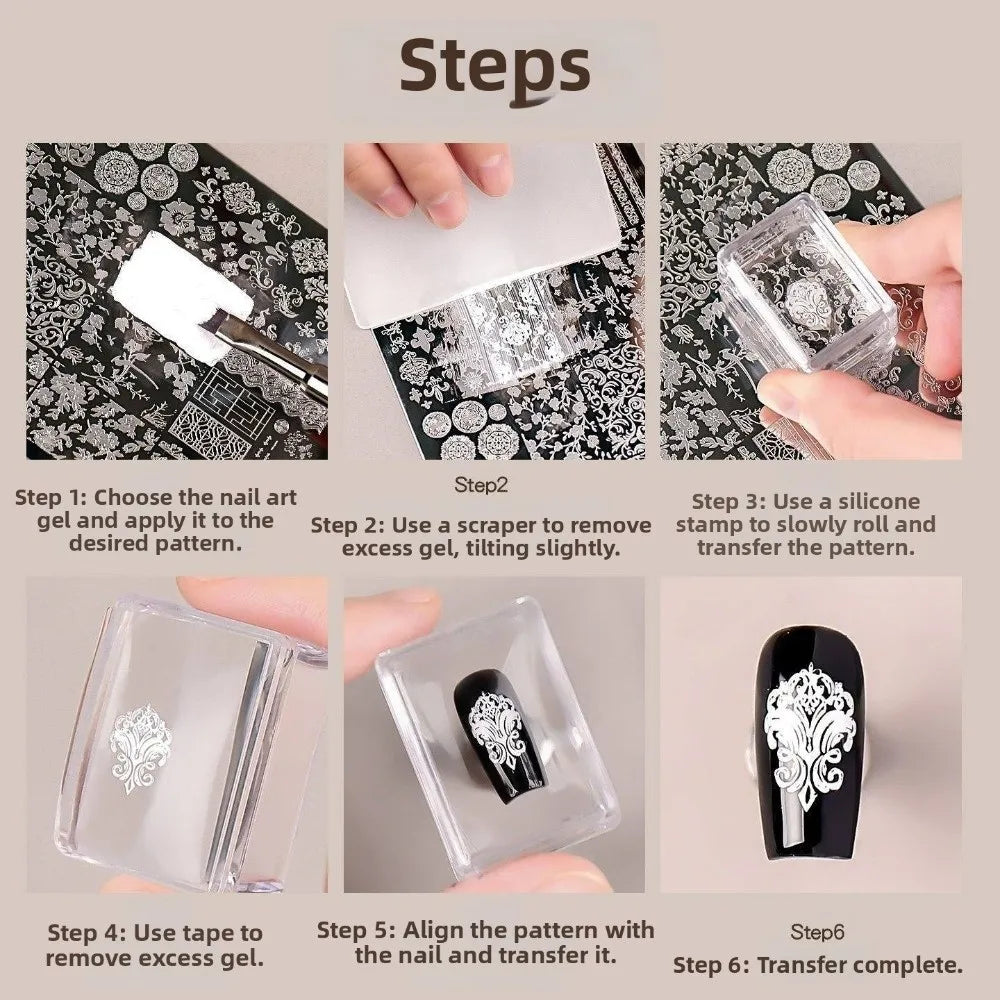 Transparent Nail Art Stamping Plates Square Reusable Manicure French Zpaxo