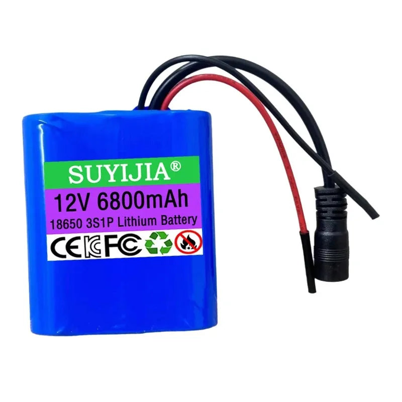 Upgraded 3S1P 12V 6800mAh Battery Pack with protective plate12V 6.8Ah 18650 Lithium ion DC 12.6V Rechargeable Battery+Charger Zpaxo