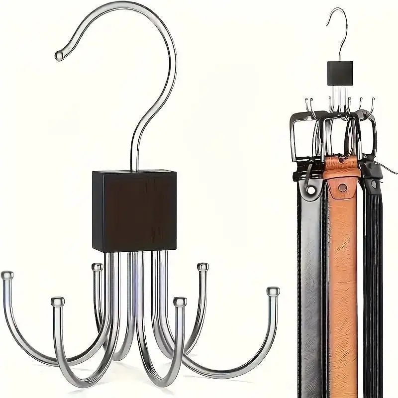 Rotating Wood & Multipurpose Hanger for Belts, Bras, Ties, Scarves,Space-Saving Design with Stainless Steel Hooks Zpaxo